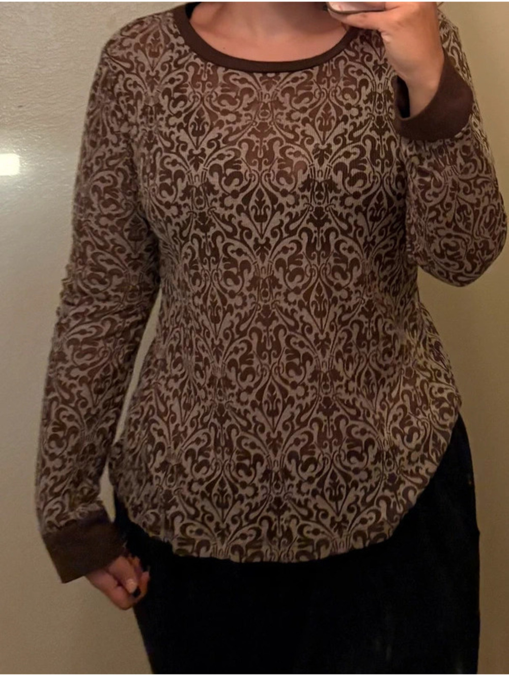 Sheer Brown Patterned Fall Y2K 90’s Long Sleeve